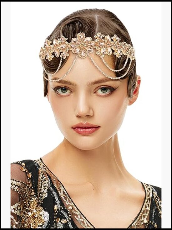 Sparkly Rhinestone Chain Flapper Headpiece Roaring 20s Headband Gatsby Hair main image 4